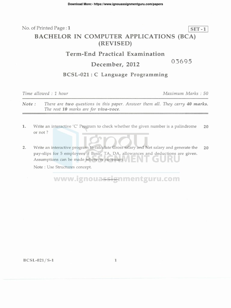 BCA C Language Programming Exam Papers | PDF | Thesis | String ...