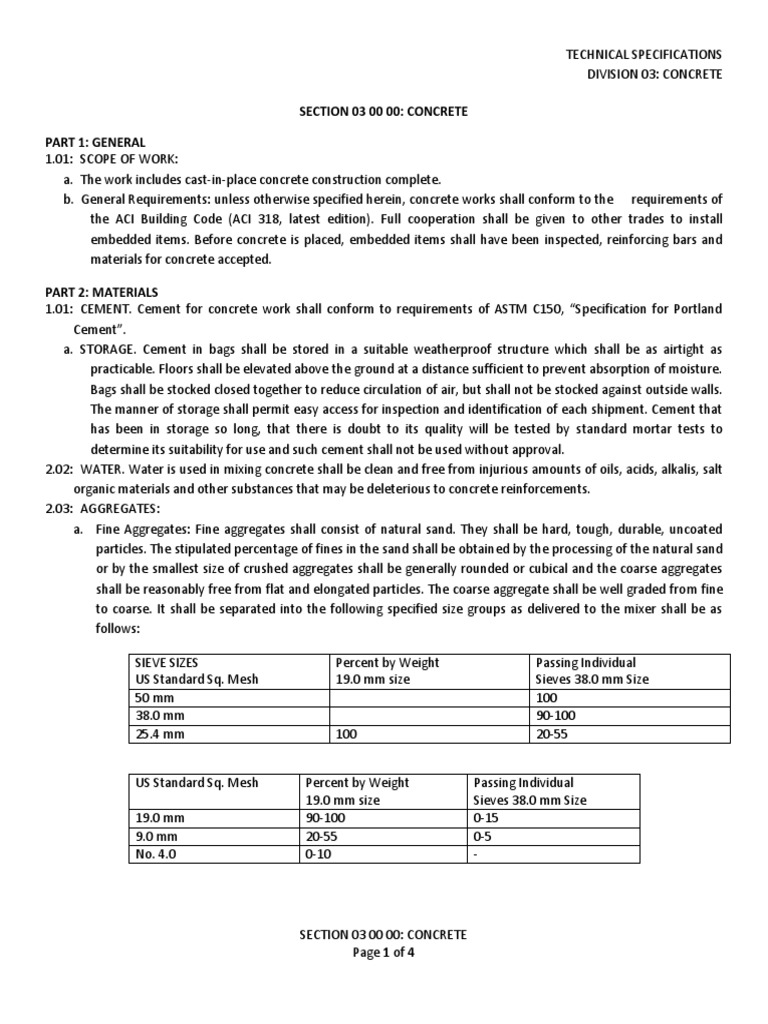 Concrete Construction Technical Specs | PDF | Concrete | Construction ...