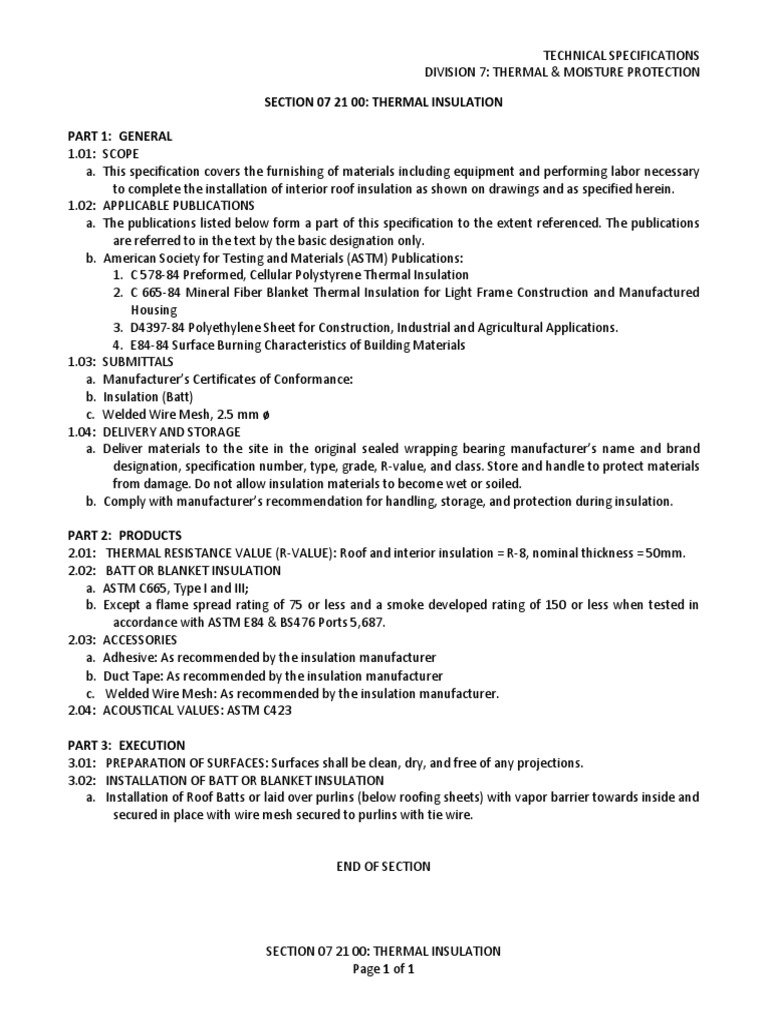 Section - 07 21 00 - Thermal Insulation | PDF | Building Insulation ...