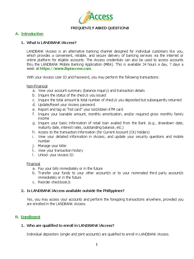 LANDBANK iAccess Overview and FAQs | PDF | Transaction Account | Cheque