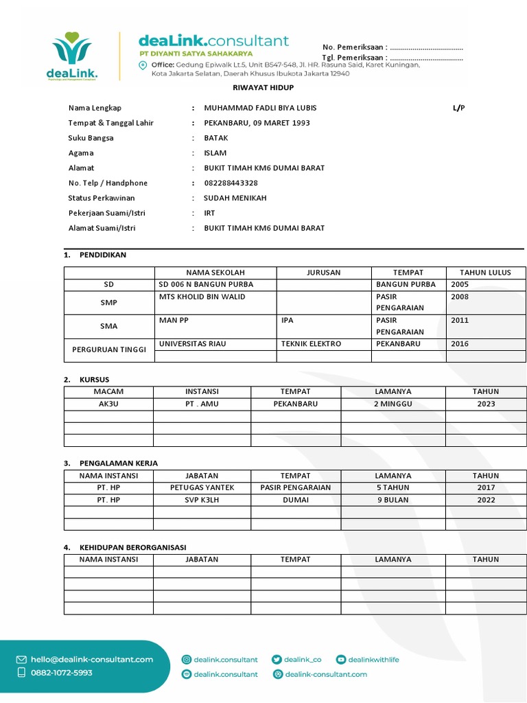 Riwayat Hidup Muhammad Fadli Lubis | PDF