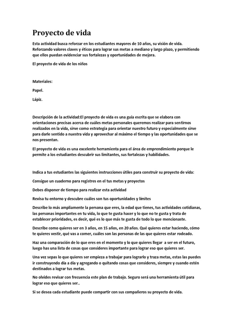 Proyecto de Vida: Guía para Estudiantes | PDF