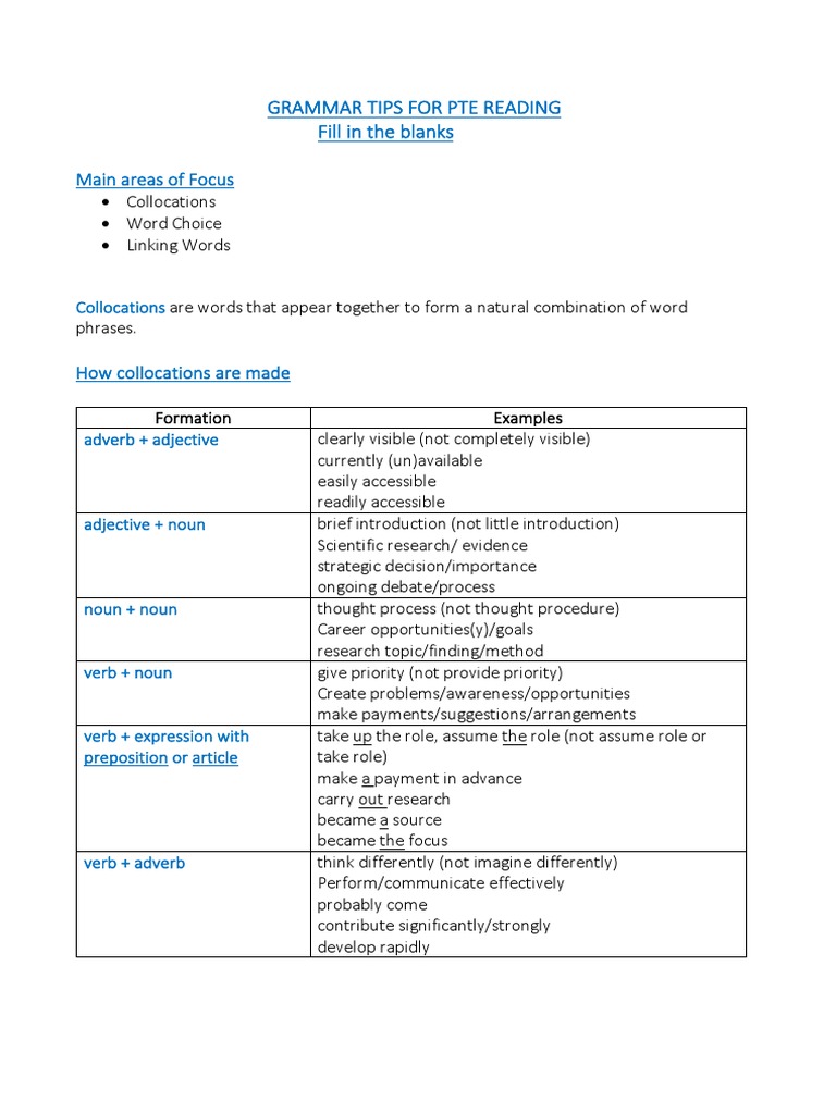 Pte reading grammar tips pdf adjective noun