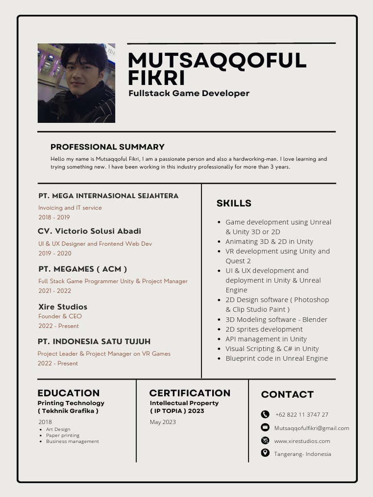 Fullstack Game Developer CV | PDF | Unity (Game Engine) | Computing