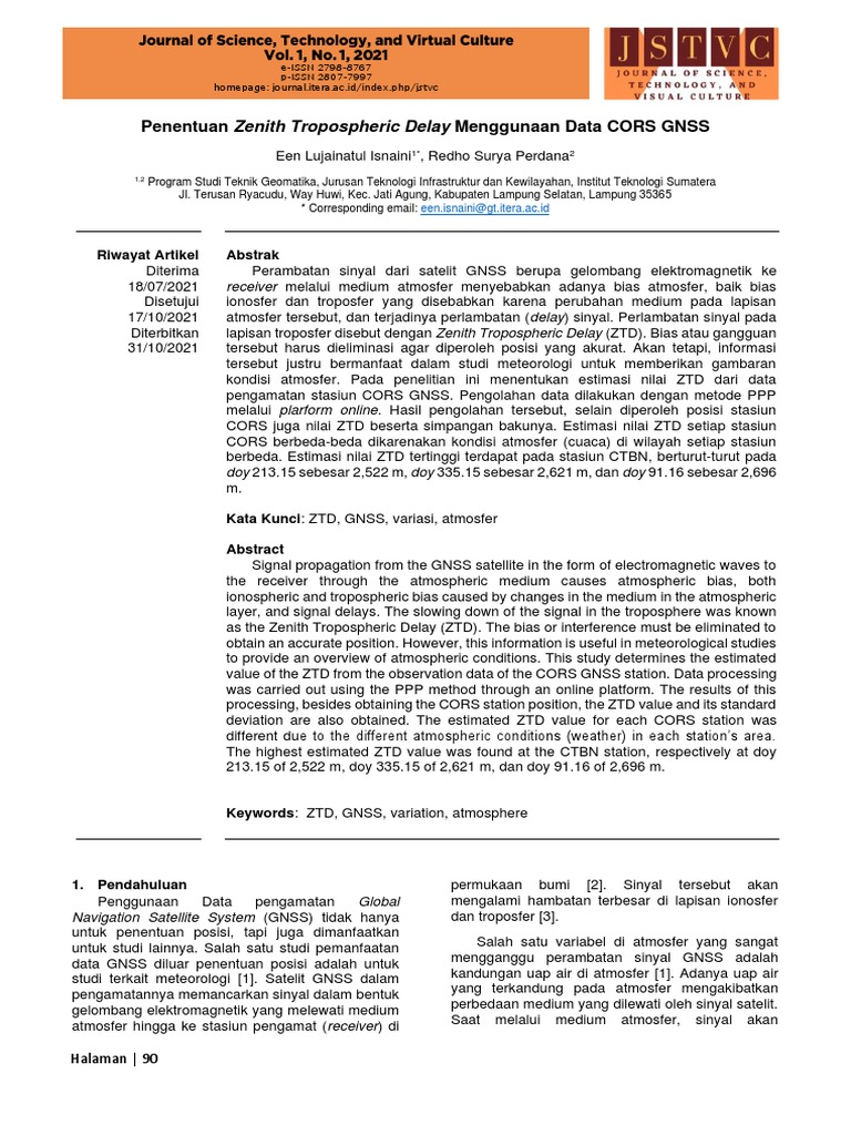 Estimasi Zenith Tropospheric Delay CORS GNSS | PDF
