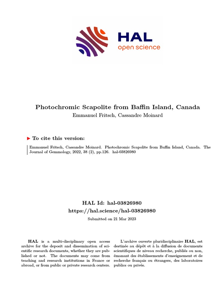 Photochromic Scapolite From Baffin Island, Canada PDF Raman