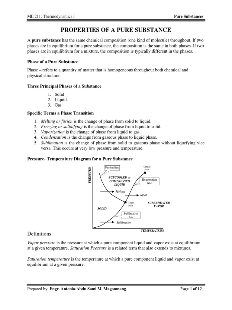 Properties of Pure Substances in Thermodynamics | PDF | Phase (Matter ...