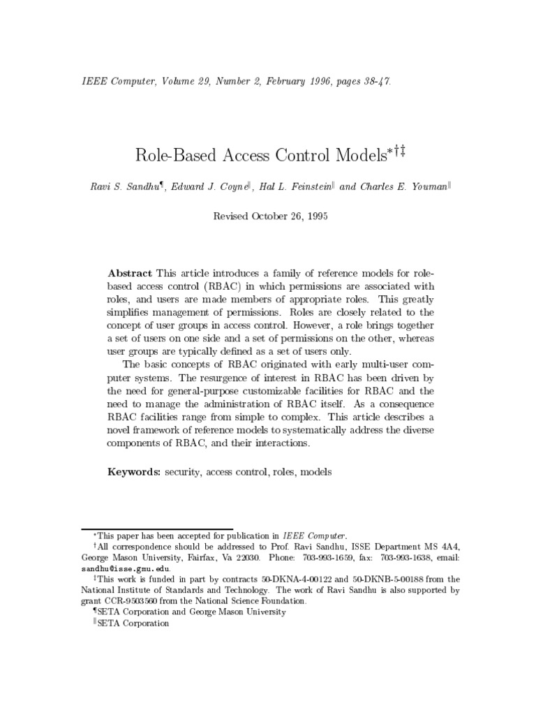 Role-Based Access Control Models | PDF | Databases | Relational Database