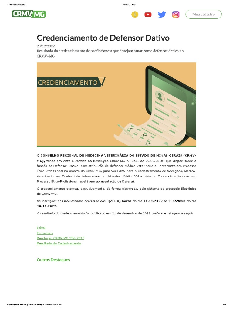 Credenciamento de Defensor Dativo CRMV-MG | PDF | Medicina Veterinária