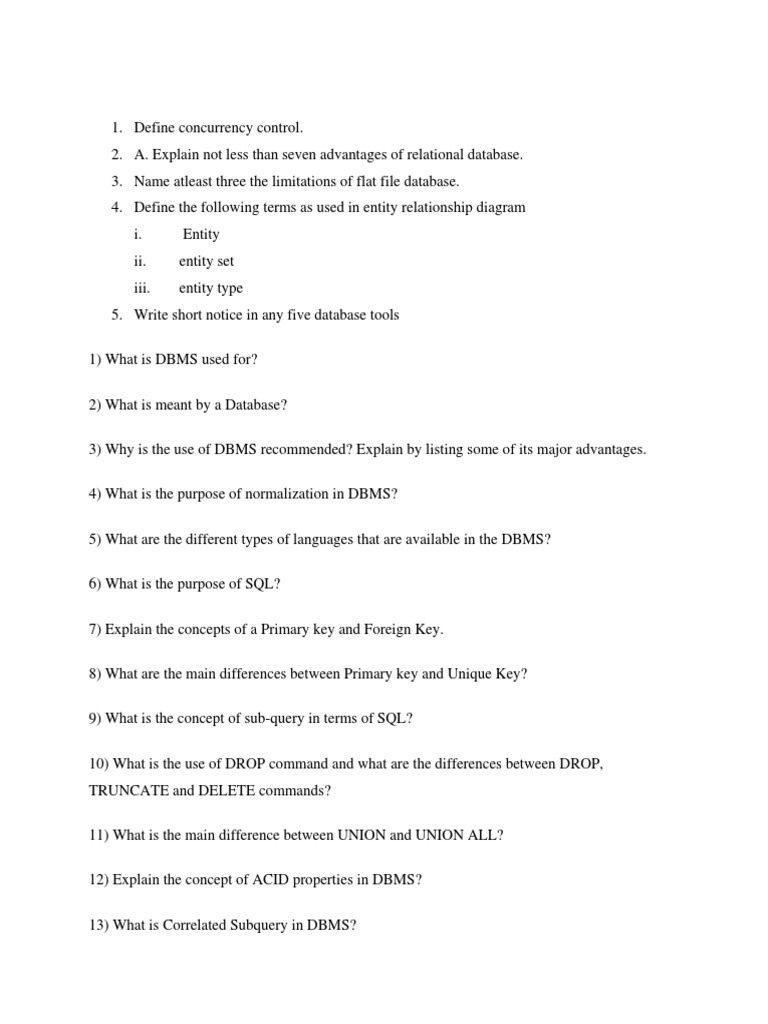 DBMS Exam Preparation Guide | PDF | Relational Database | Databases