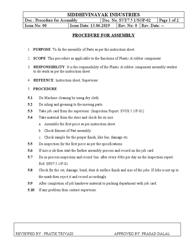 Procedure For Assembly | Descargar gratis PDF | Secondary Sector Of The ...