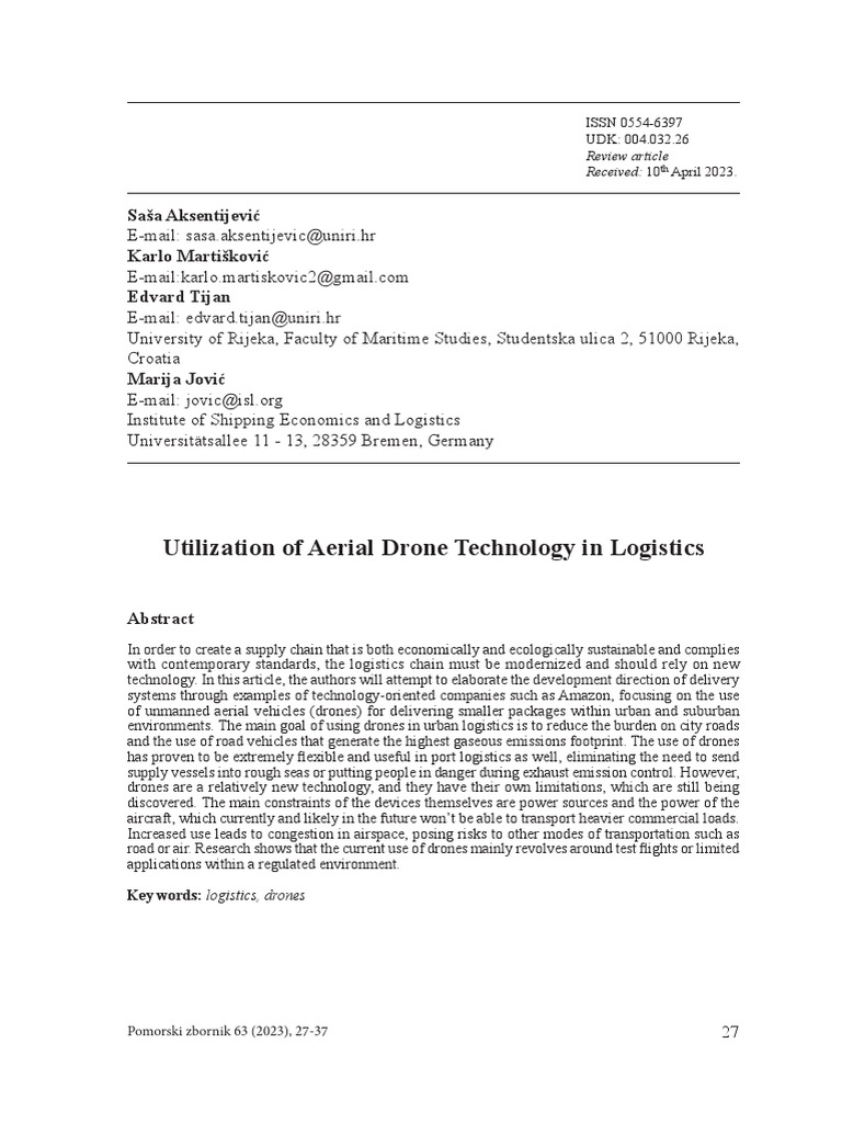 Utilization of Aerial Drone Technology in Logistics | PDF | Unmanned ...