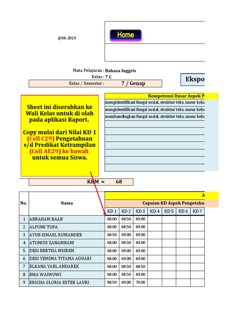 Nilai Mapel English 7c | PDF