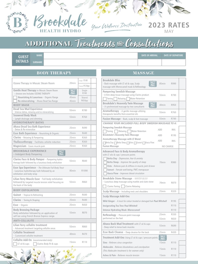 Hydro Treatments Tariffs PDF Massage Medicine