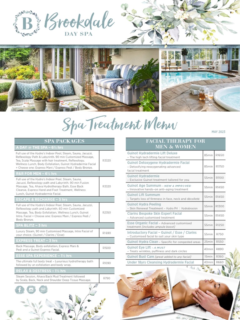 Day Spa Treatments Tariffs PDF Massage Spa