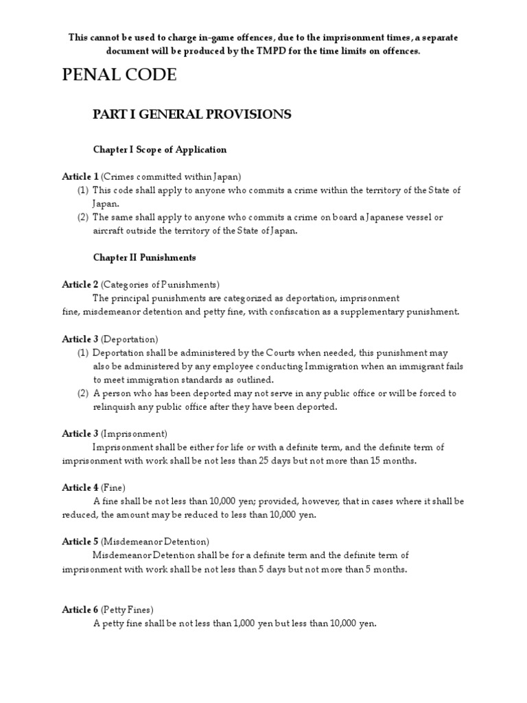 Overview of Japan's Penal Code | PDF | Crimes | Crime & Violence