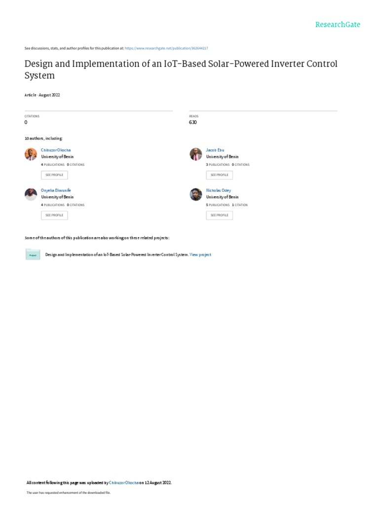 Design And Implementation Of An Iot Based Solar Powered Inverter