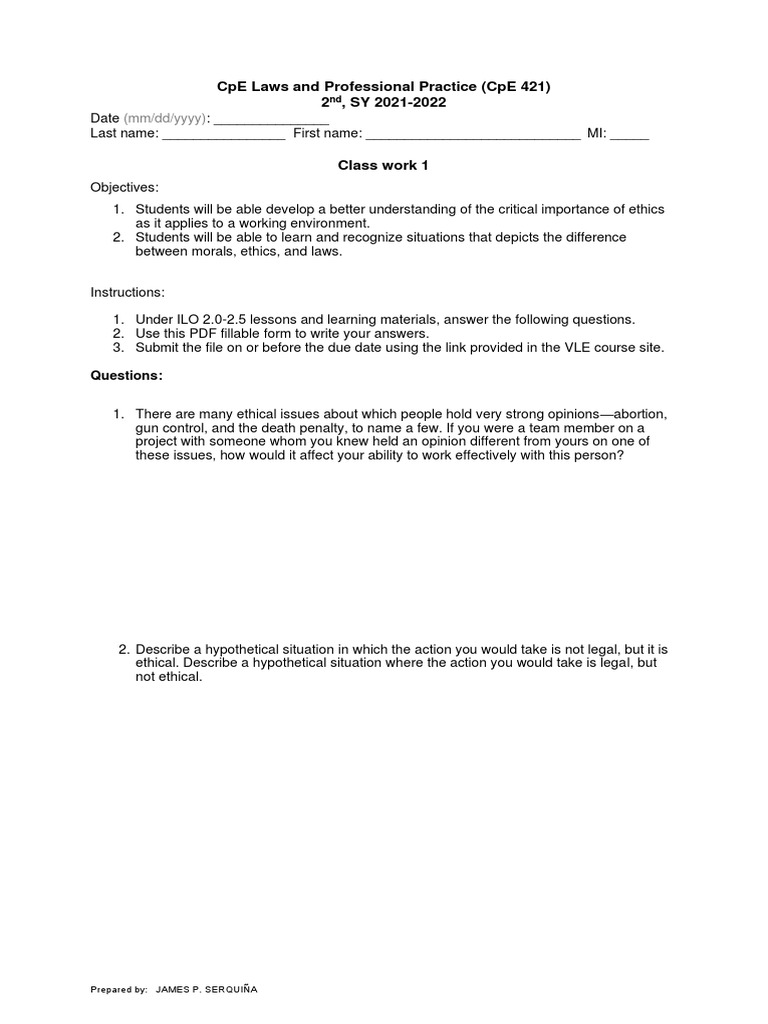Classwork 1 - CpE Laws and Professional Practice | PDF | Career & Growth