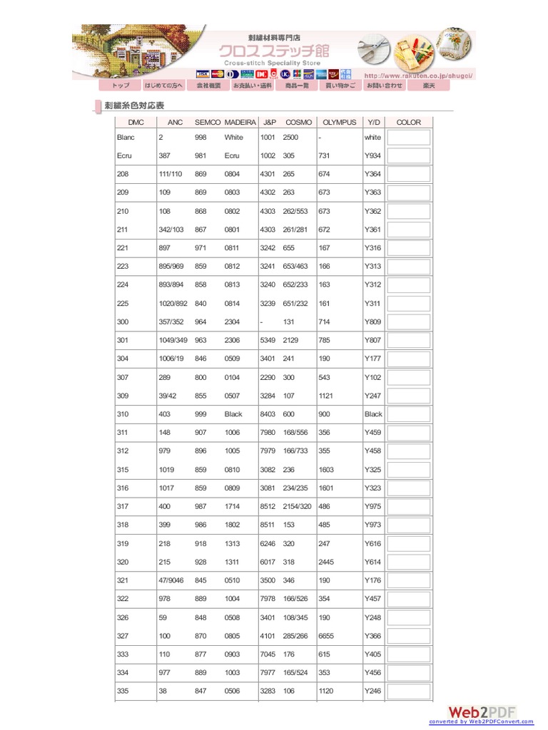 DMC To Cosmo Floss Chart | PDF