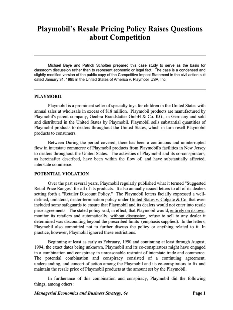 Playmobil's Resale Pricing Policy Raises Questions About Competition