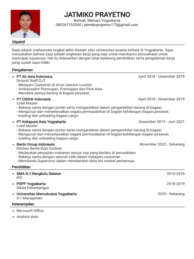 Contoh CV untuk Lulusan Penerbangan | PDF