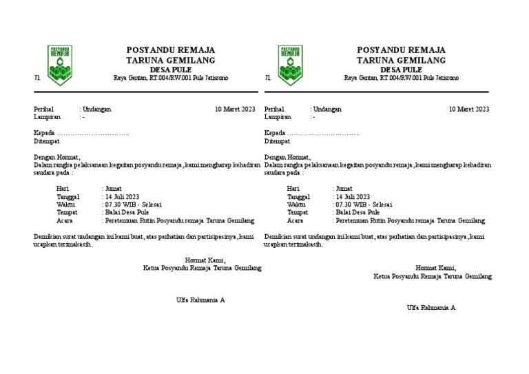 Undangan Posyandu Remaja | PDF