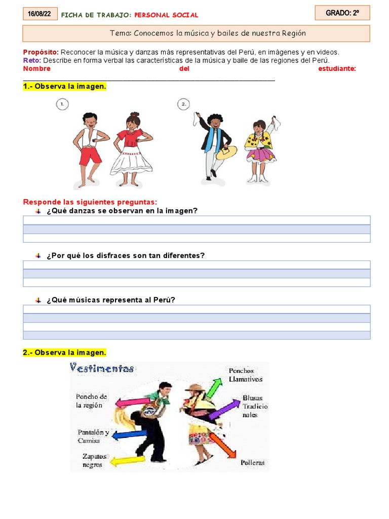2° Ficha de Trabajo - 16 Agosto - Personal Social | PDF | Artes del ...