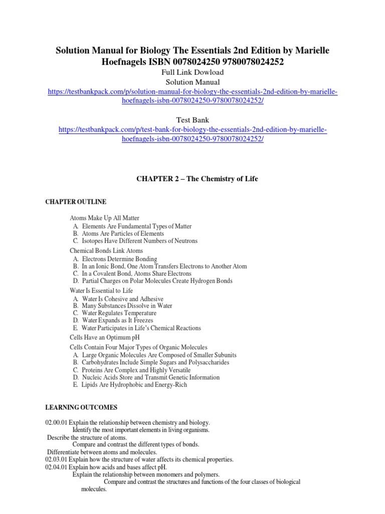 Biology The Essentials 2nd Edition by Marielle Hoefnagels ISBN Solution Manual | PDF | Chemical ...