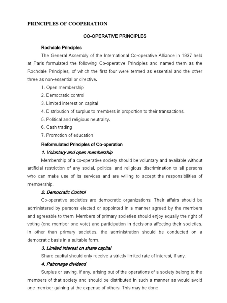 Rochdale Principles of Cooperation | PDF | Cooperative | Economies