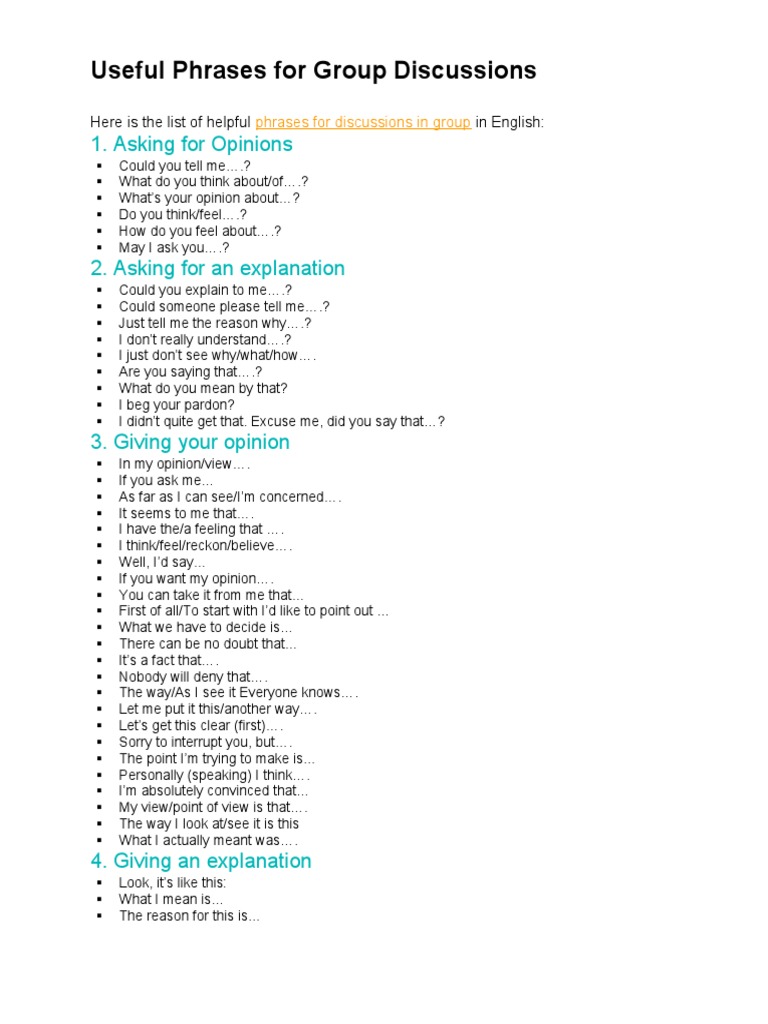 Essential Phrases for Group Discussions | PDF | Reason