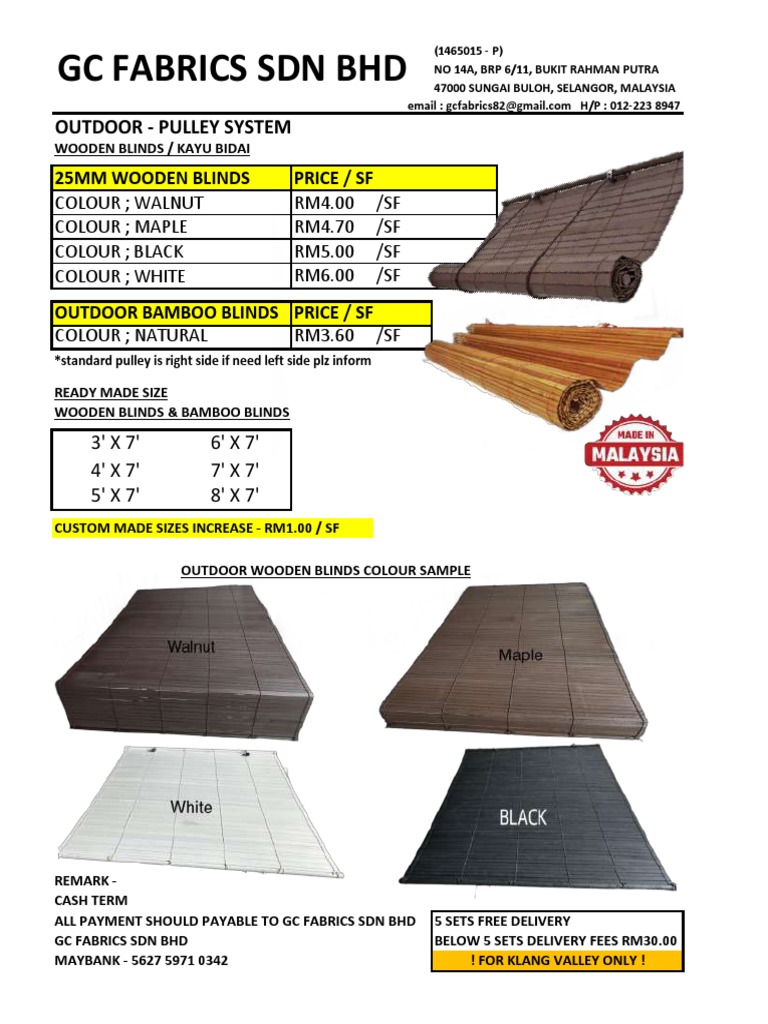GC Outdoor Wooden & Bamboo Price List PDF