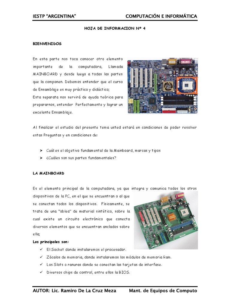 Partes y Funciones de la Mainboard | PDF | Hardware de la computadora ...