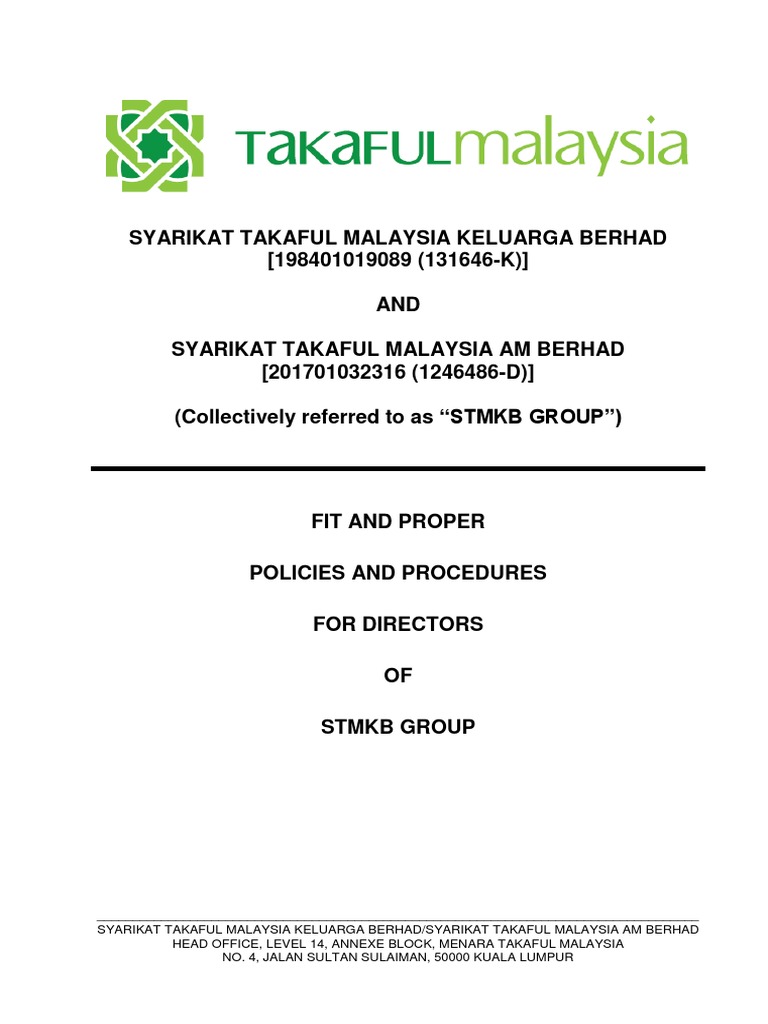 Fit and Proper Policies and Procedures For Directors of STMKB Group ...