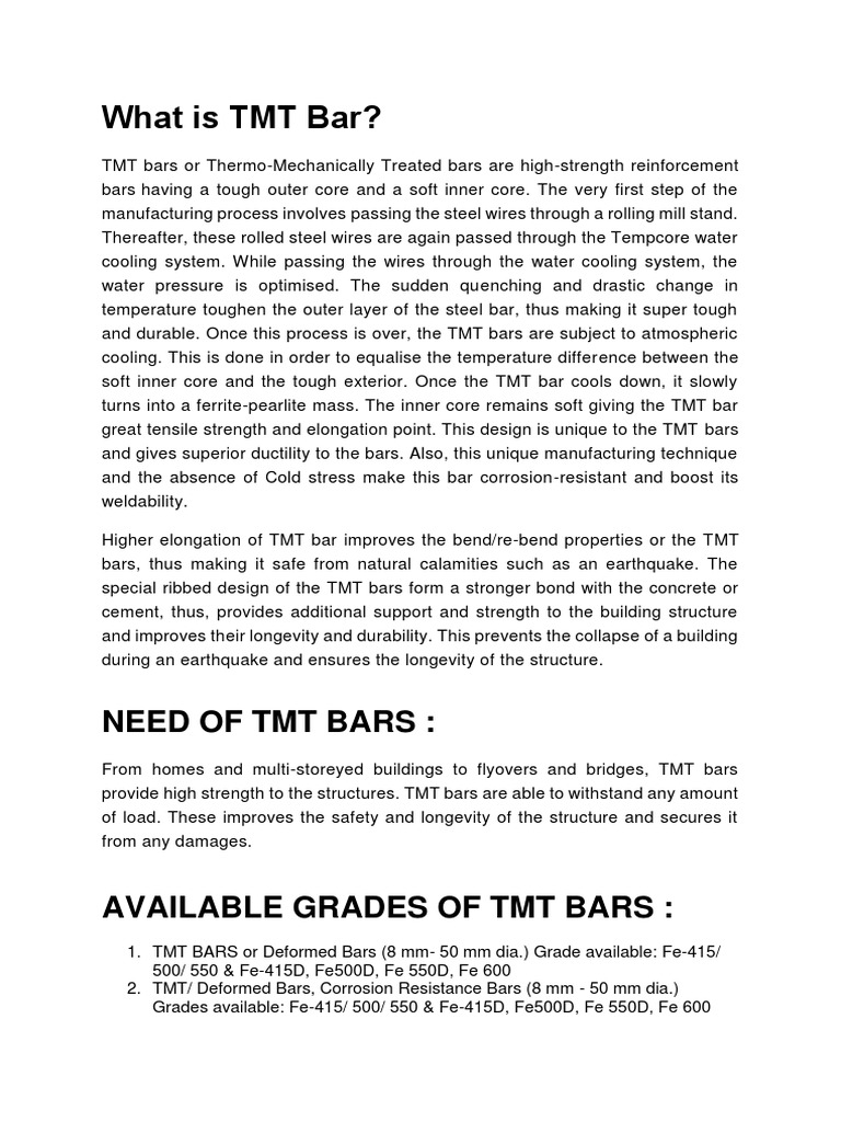 Basics of TMT Bar | PDF | Stainless Steel | Steel