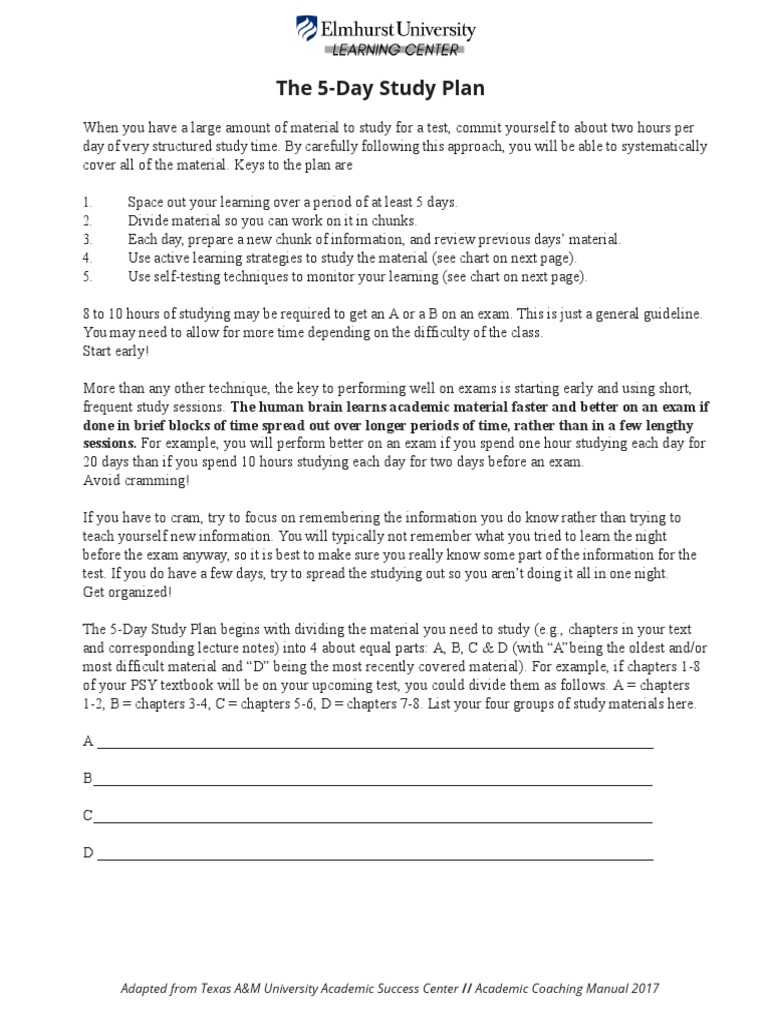 learning-center-resources-five-day-study-plan-pdf-mental-processes