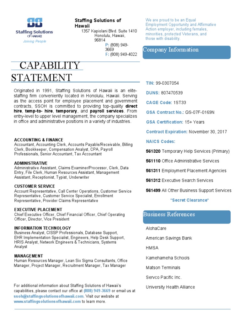 Staffing Solutions Hawaii Overview | PDF | Accountant | Human Resources