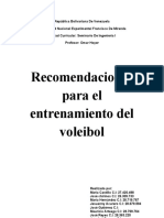 Ensayo Grupal Sobre Las Recomendaciones para El Entrenamiento Del Voleibol