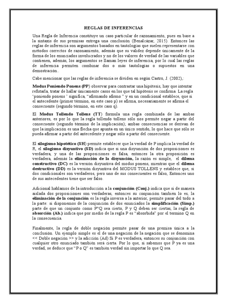 Reglas de Inferencia en Lógica Matemática | PDF | Lógica matemática ...
