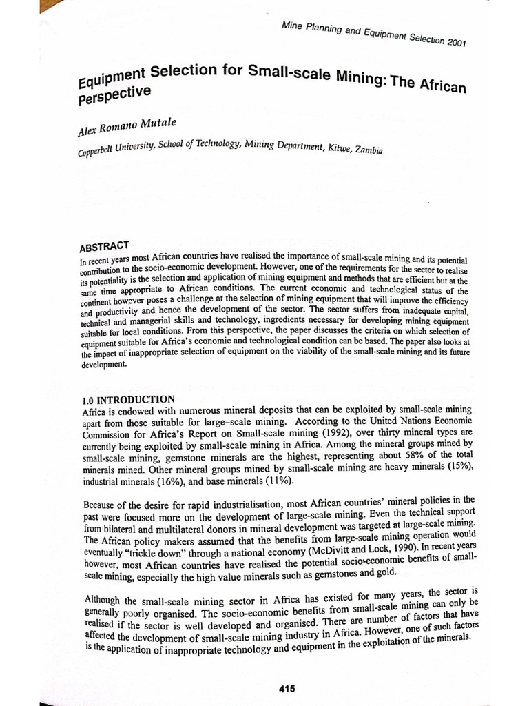 Equipment Selection For Small-Scale Mining: The African Prespective | PDF