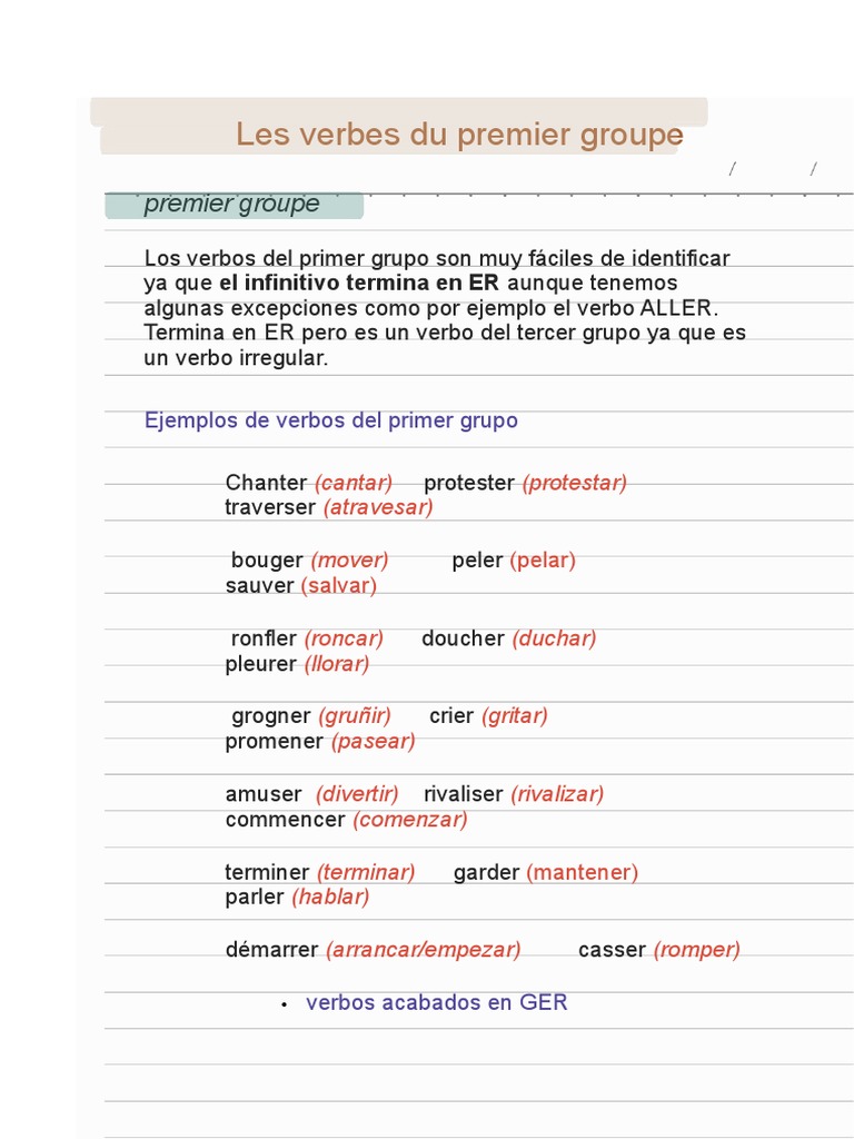 Verbos del Primer Grupo en Francés | PDF | Tipología Lingüística ...
