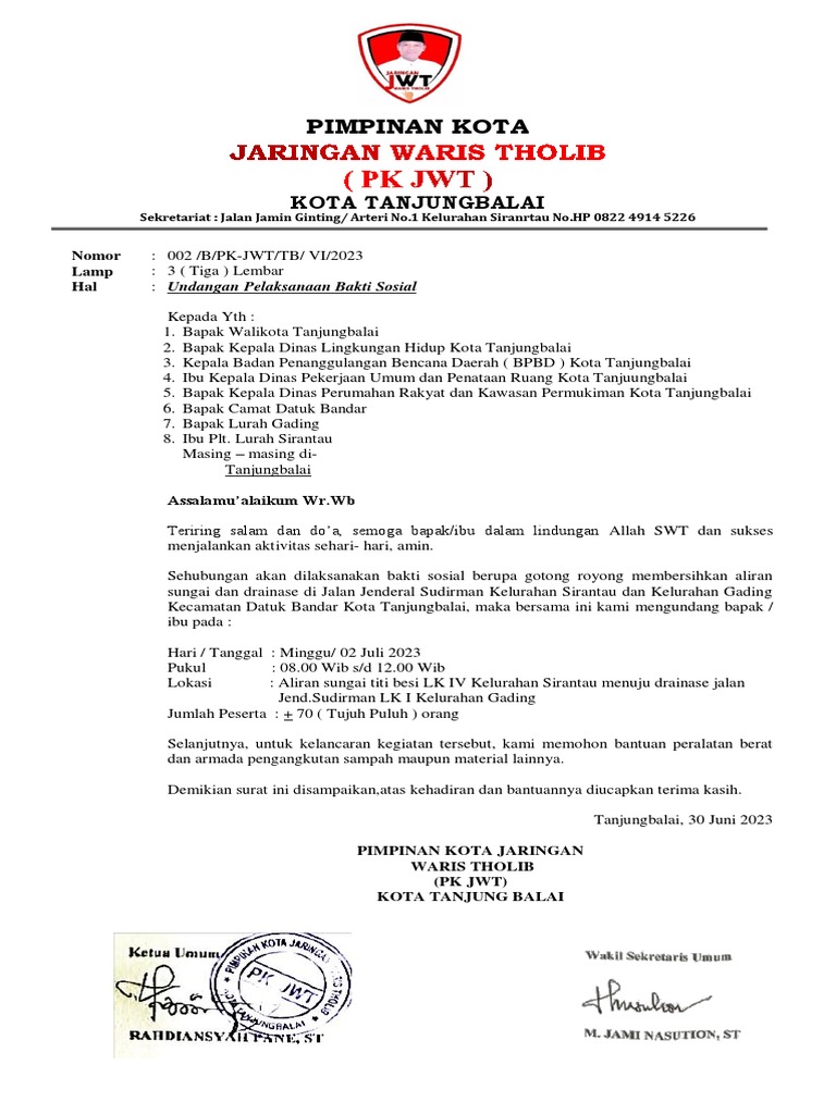 Surat Undangan JWT Gotong Royong | PDF