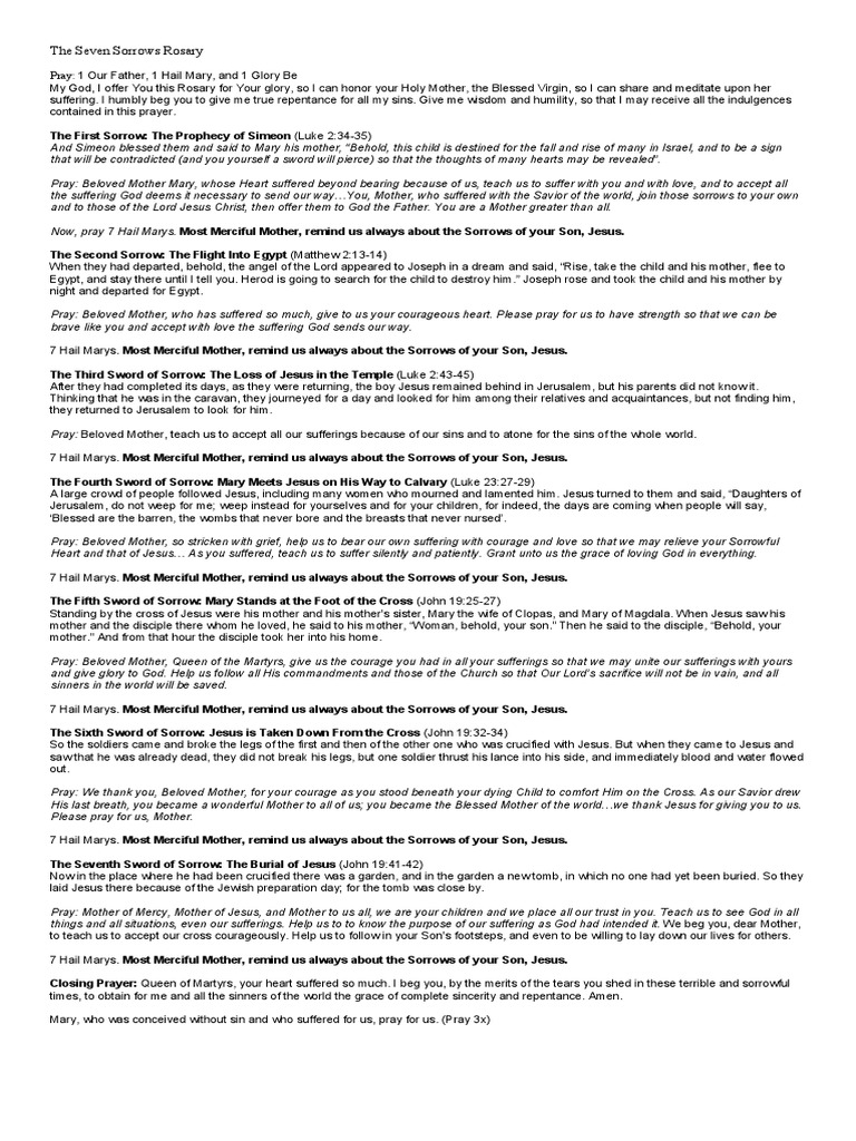 Seven Sorrows Rosary Guide | PDF | Jesus | Mary, Mother Of Jesus