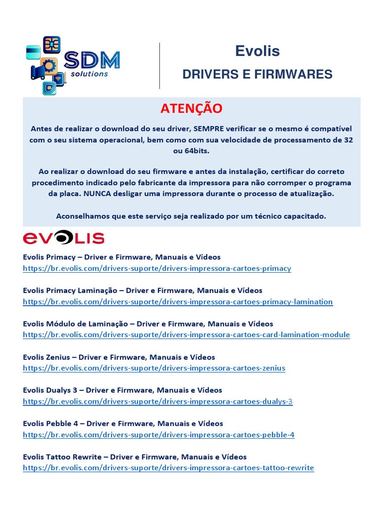 Drivers e Firmwares Evolis | PDF | Driver de dispositivo | Software de ...