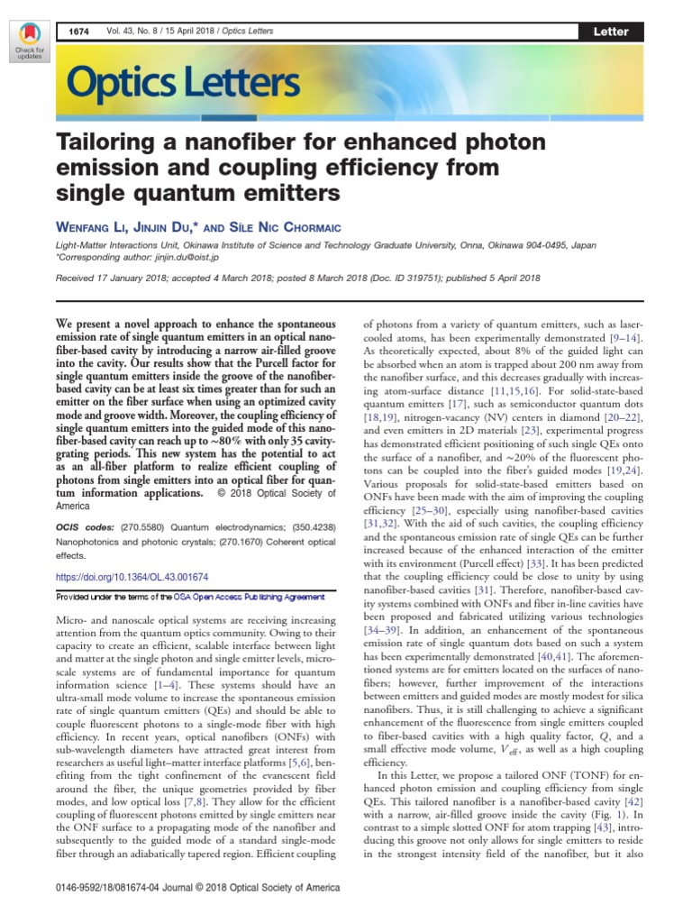 Enhanced Photon Emission in Nanofibers | PDF | Optical Fiber | Emission ...