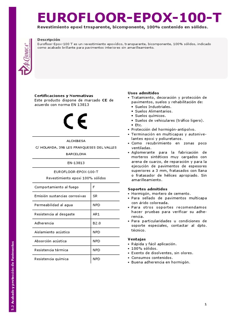 Eurofloor Epox 100 T | PDF | Hormigón | Revestimiento