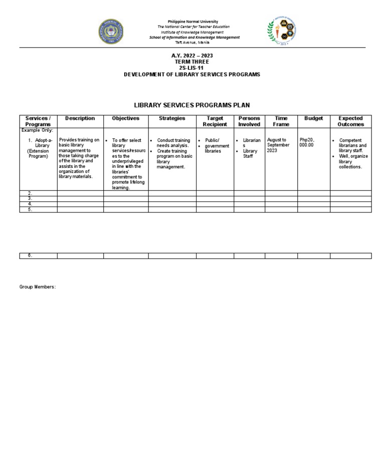 Library Services Program Development Plan | PDF