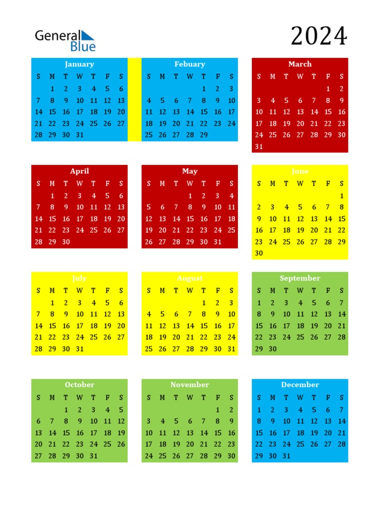 2024 Calendar Portrait Sunday Start PDF