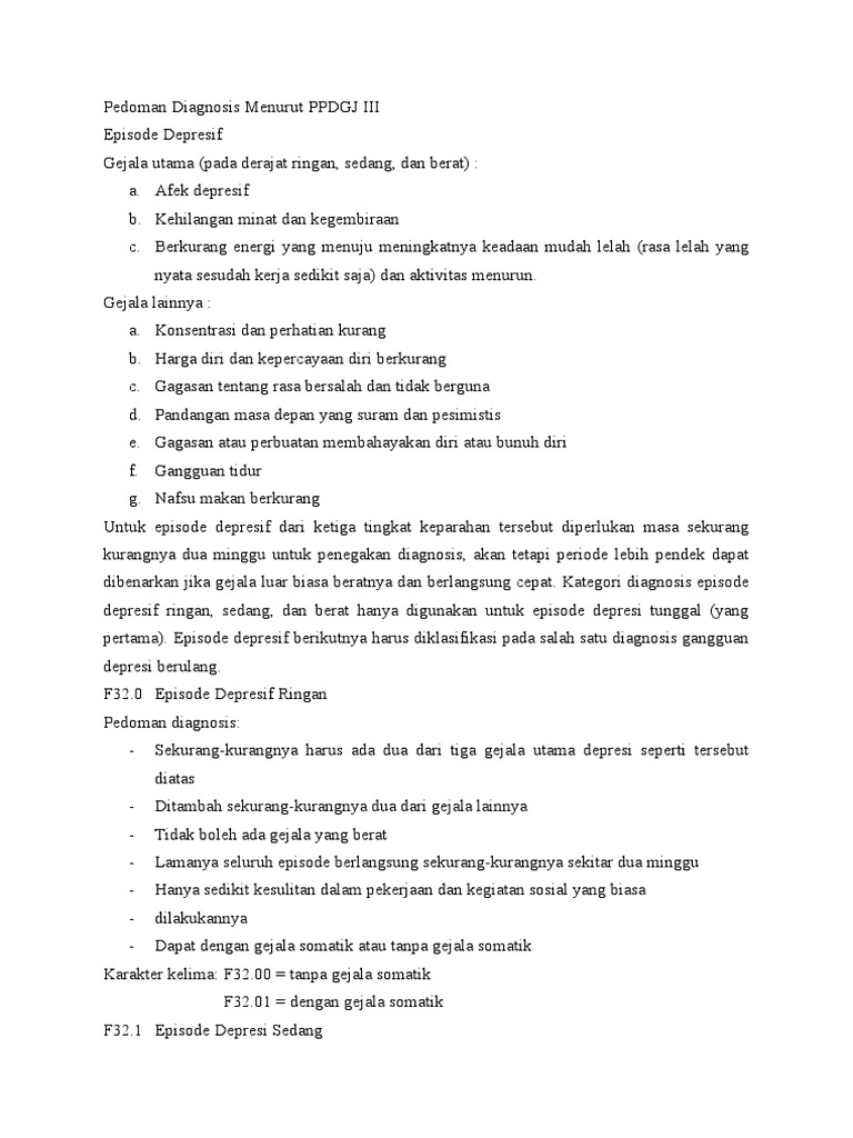 Pedoman Diagnosis Menurut Ppdgj Iii 1 Pdf
