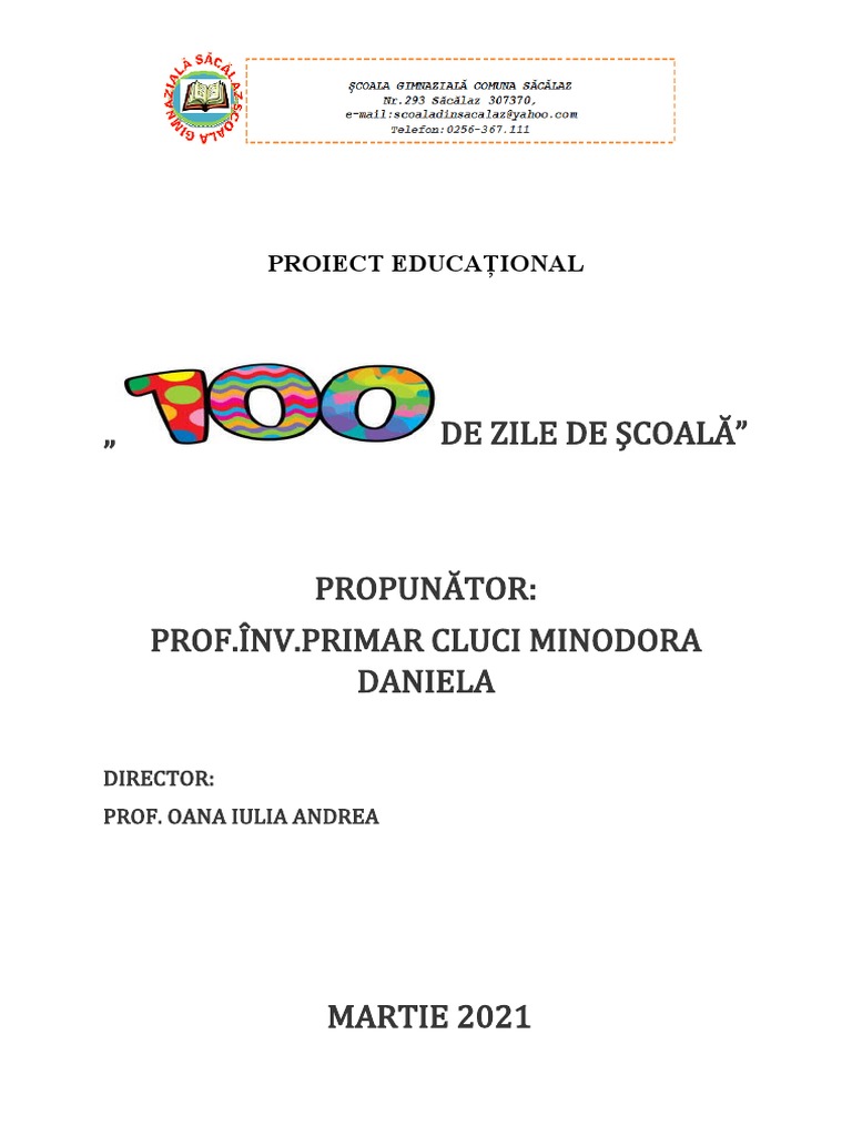 Proiect Educational 100 Zile Scoala | PDF