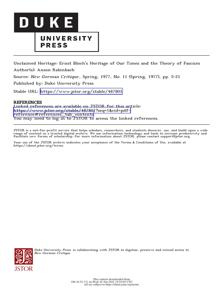 Bloch's Heritage and Fascism Theory | PDF | Fascism | Friedrich Nietzsche